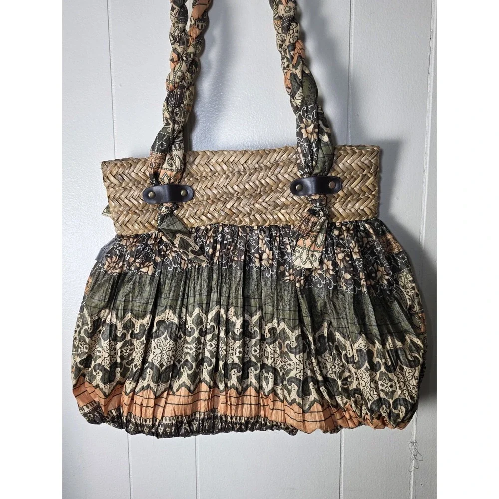 Sun Sand Straw Woven Boho Floral Shoulder Tote Handbag Purse Large